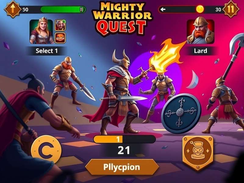 Mighty Warrior Quest battle scene with multiple warriors